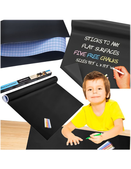 Tableau mural réglable auto-adhésif pour enfants 45 x 200 cm + craie RC-K-340 noir