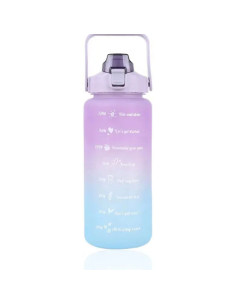 Bouteille d'eau / paille avec gobelet doseur motivant 2L RC-K-992 violet bleu 2