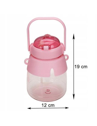 Gourde/bouteille avec paille et cordon pour enfants 1L RC-K-189 rose