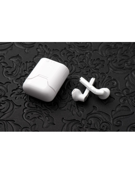 Ecouteurs Bluetooth Stereo TWS ART AP-TW-B1 + station d"accuei micro blanc/argent