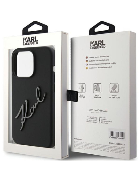 Véritable KARL LAGERFELD Case KLHCP15XSKSBMCK pour iPhone 15 Pro Max (Silicone Karl Script Logo / Noir)