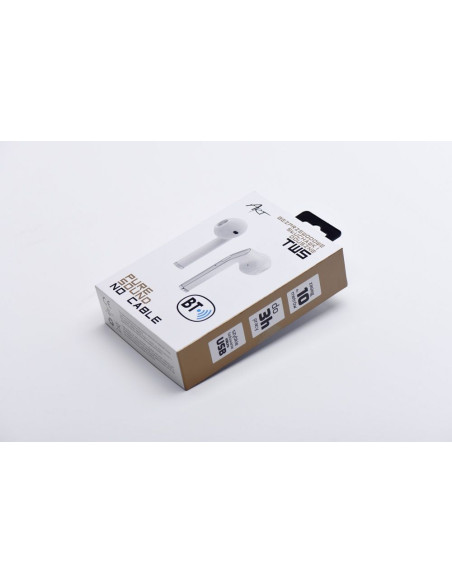 Ecouteurs Bluetooth Stereo TWS ART AP-TW-B1 + station d"accuei micro blanc/argent