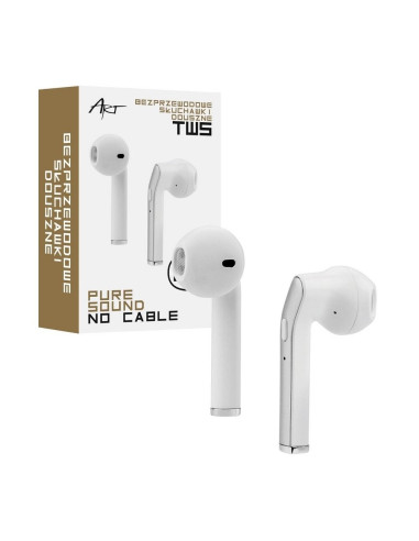 Ecouteurs Bluetooth Stereo TWS ART AP-TW-B1 + station d"accuei micro blanc/argent