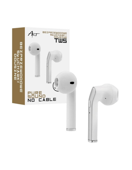 Ecouteurs Bluetooth Stereo TWS ART AP-TW-B1 + station d"accuei micro blanc/argent