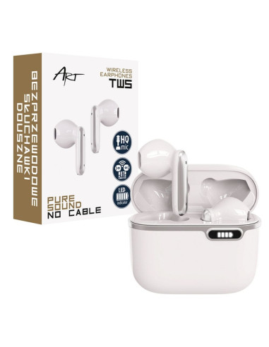 Écouteurs stéréo sans fil / bluetooth TWS ART AP-TW-B4W + station d'accueil avec connecteur de type C blanc