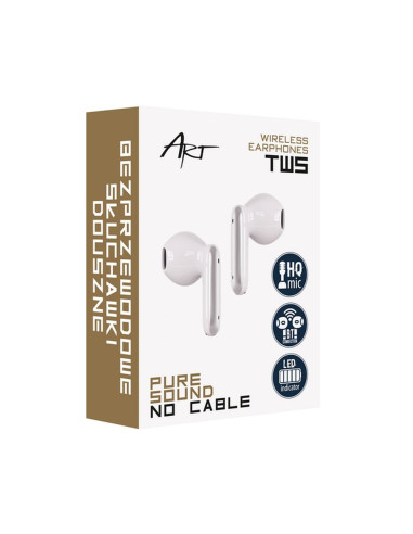 Écouteurs stéréo sans fil / bluetooth TWS ART AP-TW-B4W + station d'accueil avec connecteur de type C blanc