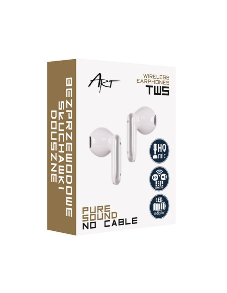Écouteurs stéréo sans fil / bluetooth TWS ART AP-TW-B4W + station d'accueil avec connecteur de type C blanc