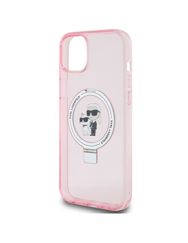 Véritable KARL LAGERFELD Case KLHMP15MHMRSKCP pour iPhone 15 Plus (Compatible avec Magsafe / Ringstand KC / rose)