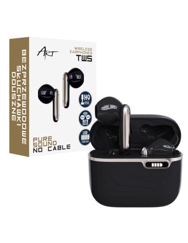 Écouteurs stéréo sans fil / bluetooth TWS ART AP-TW-B4B + station d'accueil avec connecteur de type C noir