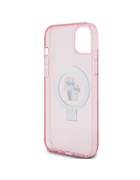 Véritable KARL LAGERFELD Case KLHMP15MHMRSKCP pour iPhone 15 Plus (Compatible avec Magsafe / Ringstand KC / rose)