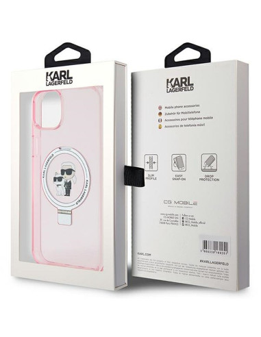 Véritable KARL LAGERFELD Case KLHMP15MHMRSKCP pour iPhone 15 Plus (Compatible avec Magsafe / Ringstand KC / rose)
