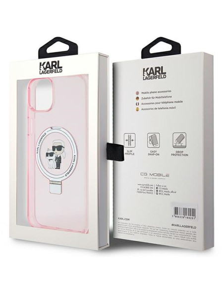 Véritable KARL LAGERFELD Case KLHMP15MHMRSKCP pour iPhone 15 Plus (Compatible avec Magsafe / Ringstand KC / rose)