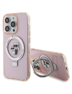 Véritable KARL LAGERFELD Case KLHMP15LHMRSKCP pour iPhone 15 Pro (Compatible avec Magsafe / Ringstand KC / rose)
