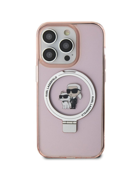 Véritable KARL LAGERFELD Case KLHMP15LHMRSKCP pour iPhone 15 Pro (Compatible avec Magsafe / Ringstand KC / rose)