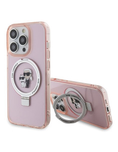 Véritable KARL LAGERFELD Case KLHMP15XHMRSKCP pour iPhone 15 Pro Max (Compatible avec Magsafe / Ringstand KC / rose)