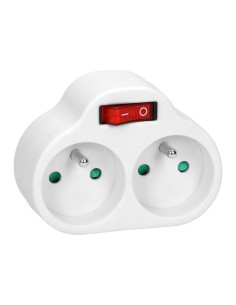 Power splitter with 2 round sockets and a central switch, white (OR-AE-13187)