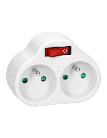 Power splitter with 2 round sockets and a central switch, white (OR-AE-13187)