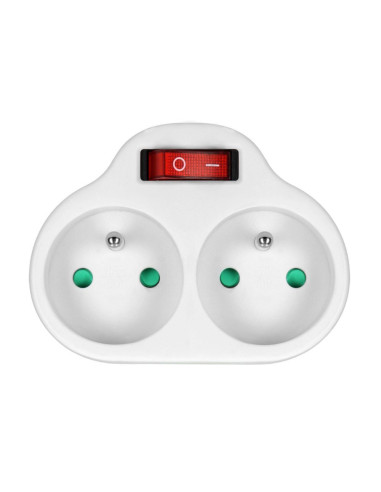 Power splitter with 2 round sockets and a central switch, white (OR-AE-13187)