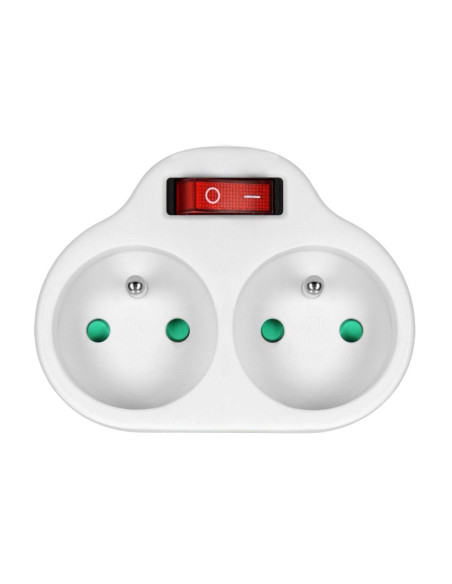 Power splitter with 2 round sockets and a central switch, white (OR-AE-13187)