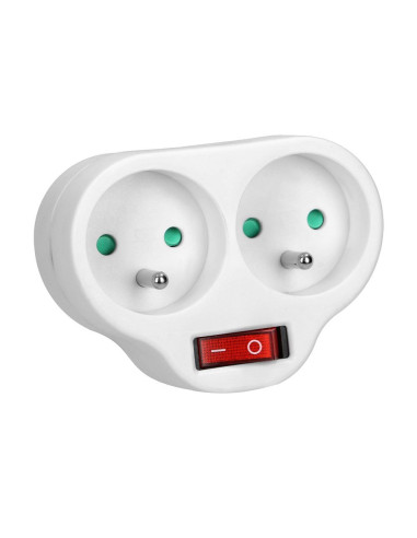 Power splitter with 2 round sockets and a central switch, white (OR-AE-13187)