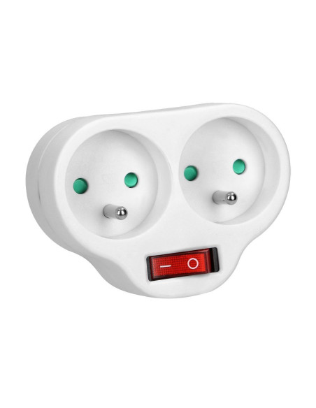 Power splitter with 2 round sockets and a central switch, white (OR-AE-13187)