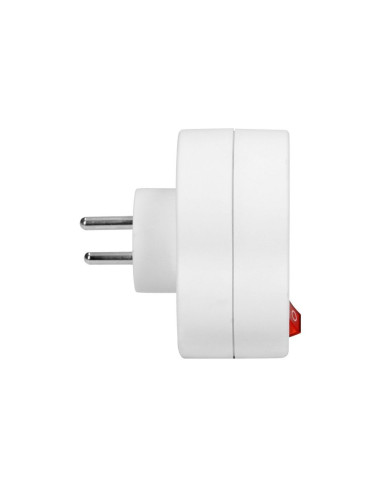 Power splitter with 2 round sockets and a central switch, white (OR-AE-13187)