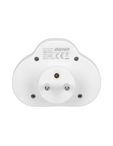 Power splitter with 2 round sockets and a central switch, white (OR-AE-13187)