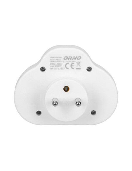Power splitter with 2 round sockets and a central switch, white (OR-AE-13187)