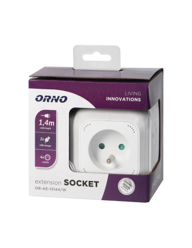 Câble d'extension cube 4x2P+Z, 2xUSB, 1,4 m blanc (OR-AE-13144/W)