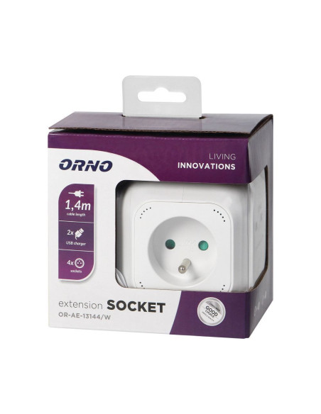 Câble d'extension cube 4x2P+Z, 2xUSB, 1,4 m blanc (OR-AE-13144/W)