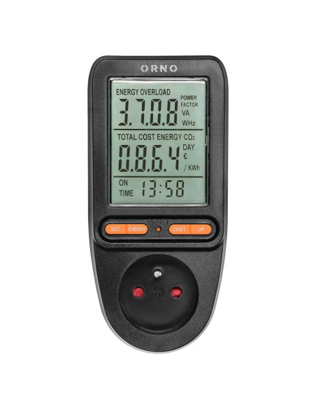 Wattmètre, calculateur d'énergie avec écran, noir (OR-WAT-435/B)