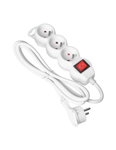 Extension cord 3x2P+Z,ON/OFF,1,5m, 3x1,5,biały (ES-5/W/1,5)