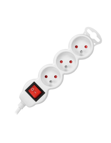 Extension cord 3x2P+Z,ON/OFF,1,5m, 3x1,5,biały (ES-5/W/1,5)
