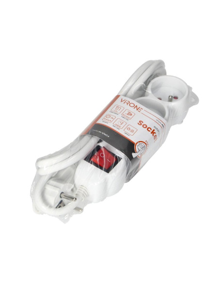 Extension cord 3x2P+Z,ON/OFF,1,5m, 3x1,5,biały (ES-5/W/1,5)