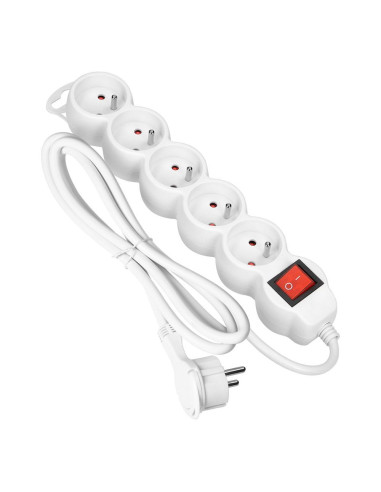 Extension cord 5x2P+Z,ON/OFF,1,5m,3x1,5,white (ES-7/W/1,5)
