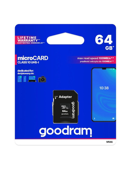 CARTE MEMOIRE GOODRAM microSD 64GO CLASS 10 UHS I 100Mo/s avec adaptateur SD