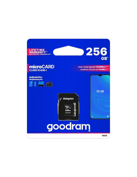 CARTE MEMOIRE GOODRAM microSD 256GB CLASS 10 UHS I 100Mo/s avec adaptateur SD