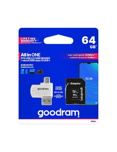 GOODRAM ALL IN ONE M1A4 - lecteur de carte avec port USB/micro USB + carte micro SD 64GO