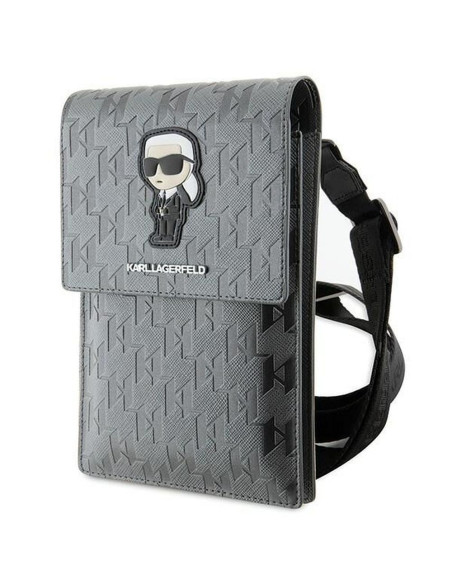Karl Lagerfeld KLWBSAKHPKG (Saffiano Mono Ikonik / argent) sacoche universelle pour téléphone portable