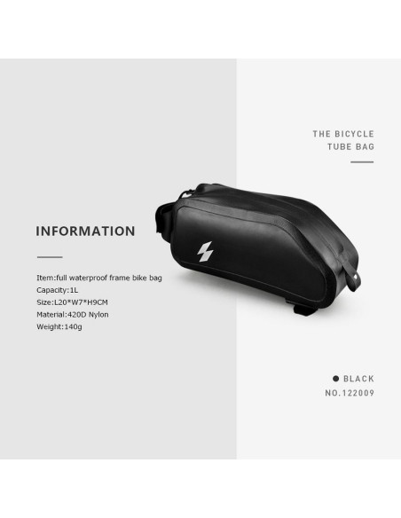SAHOO bike bag on the bicycle frame with zip waterproof 1L 122009 black