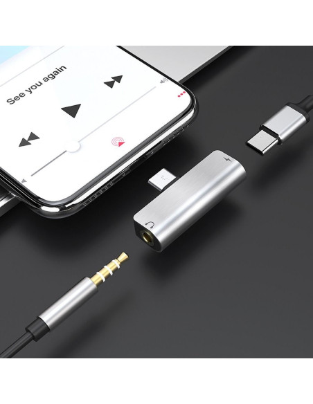 HOCO adaptateur audio 2en1 Type C - Jack 3,5mm + Type C LS26 argent