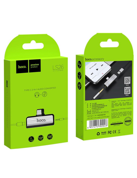 HOCO adaptateur audio 2en1 Type C - Jack 3,5mm + Type C LS26 argent