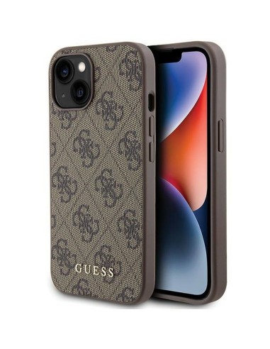 Véritable GUESS Case GUHCP15SG4GFBR pour iPhone 15 (4G Metal Logo / Brown)
