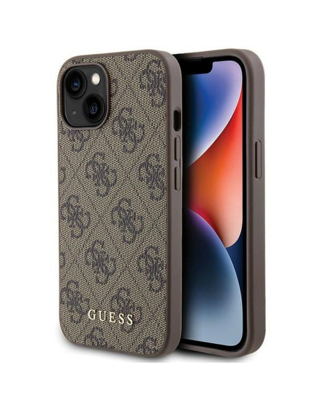 Véritable GUESS Case GUHCP15SG4GFBR pour iPhone 15 (4G Metal Logo / Brown)