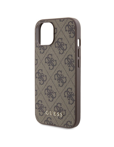 Véritable GUESS Case GUHCP15SG4GFBR pour iPhone 15 (4G Metal Logo / Brown)