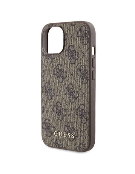Véritable GUESS Case GUHCP15SG4GFBR pour iPhone 15 (4G Metal Logo / Brown)