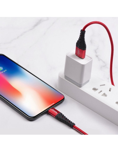 HOCO Câble COOL pour iPhone 8 broches X38 Lightning 1 metre rouge
