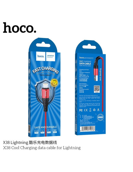 HOCO Câble COOL pour iPhone 8 broches X38 Lightning 1 metre rouge