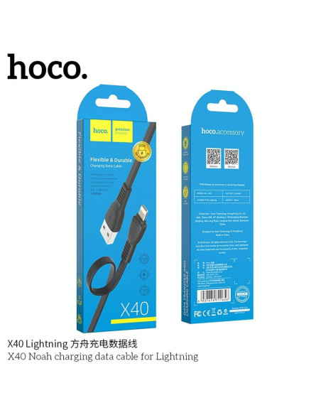Câble HOCO Noah pour iPhone 8 broches Lightning X40 1 metre noir