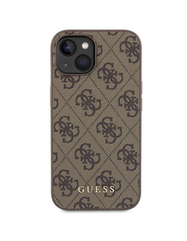 Véritable GUESS Case GUHCP15SG4GFBR pour iPhone 15 (4G Metal Logo / Brown)